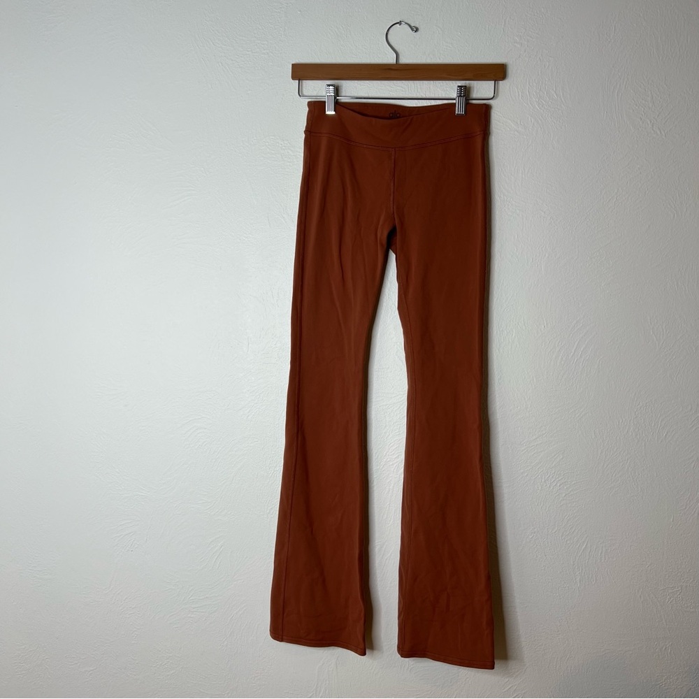 Alo Yoga Flare Pants High Waist Stretch Lounge Rust Brown Sculpting Size XS
